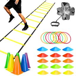 Escada de velocidade de agilidade, tiras de nylon, discos de marcação, exercitador de resistência, paraquedas, esportes, corrida, aquecimento, ferramenta de escada de treinamento - Image 1