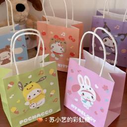 Criativo Dos Desenhos Animados Padrão Kraft Sacolas de Papel, Presentes de Aniversário Infantil, Sanrio, Kuromi, Hello Kitty, Mymelody, Pachacco - Image 2
