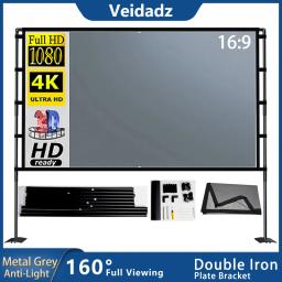 VEIDADZ-Tela do projetor com suporte, cinza, anti-luz, placa de ferro dobrável, suporte duplo, saco de transporte portátil, 84-120 Polegada - Image 1