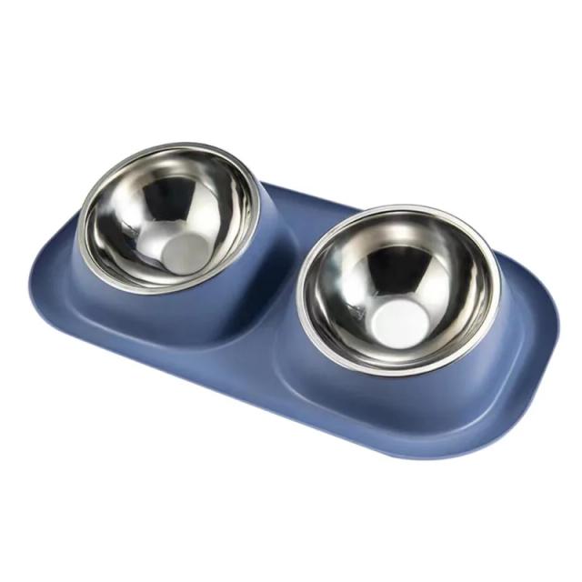Tigela dupla de aço inoxidável para gatos e cães com base antiderrapante e alimentador de água seguro