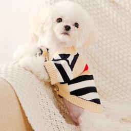 Cardigan de malha listrada para animais, roupas de cachorro, cachorro e gatinho, casaco chihuahua, suéter quente, roupas macias, moda para cães e gatos, inverno - Image 3