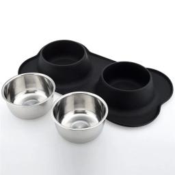 Tigela de cachorro dupla antiderrapante com esteira de silicone, aço inoxidável durável, alimentador de água, pet feeding, tigelas para cães e gatos - Image 2
