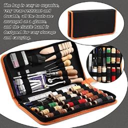 52 Pcs/set Kit De Ferramentas De Costura De Couro DIY Artesanato Ferramentas De Costura De Mão Conjunto De Ferramentas Com Groover Awl Encerado Thread Dedal - Image 4
