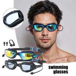 Óculos de natação ajustáveis com tampões e clipe de nariz, óculos de silicone HD profissionais impermeáveis, anti-nevoeiro, para adultos - Image 1