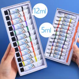 12/24 cor aquarela pintura conjunto iniciante selado tubo 5ml 12ml lavável não-tóxico portátil material da arte do estudante - Image 3