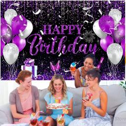 Banner de aniversário para mulheres e homens, grande roxo e preto, fundo de festa temática, banner de feliz aniversário - Image 3