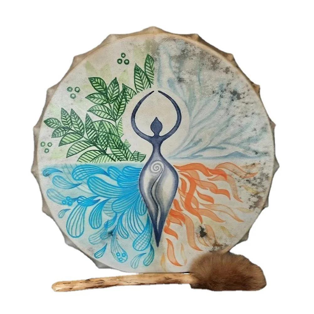 Shaman Drum with Drum Stick, Percussão Instrumentos Musicais, Holiday Party Decoration Supplies, 9,8 in - Image 1