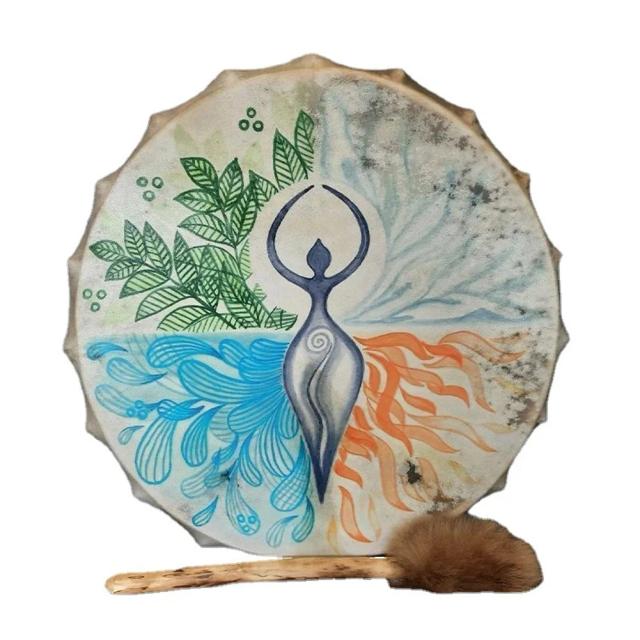 Tambor de Xamã com Baqueta - Instrumento Musical de Percussão para Decoração de Festas e Feriados, 9,8 polegadas