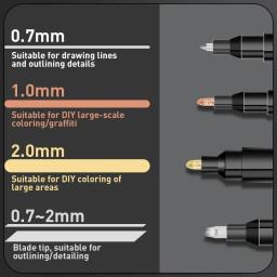 Marcador de Espelho Cromado, DIY Reflective Paint Pen, Permanente Gold Silver Copper Marker, Modelo Painting, 0.7mm, 1mm, 2mm, 3 Pcs, 4Pcs - Image 3