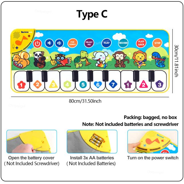 Tapete de Piano Musical Infantil 80x30cm com Teclado de Chão para Dança e Aprendizado Musical