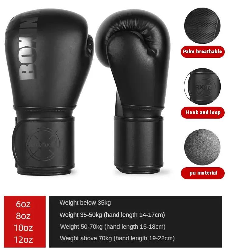 Luvas de boxe preto PU Kick para homens e mulheres, karatê, muay thai, luta livre, MMA, treinamento Sanda, adultos, equipamentos infantis - Image 1