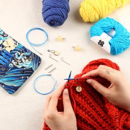 Conjunto de agulhas de tricô circular, Artesanato DIY, Agulha de tricô com padrão azul, Organizador para costura escurecimento - Image 3