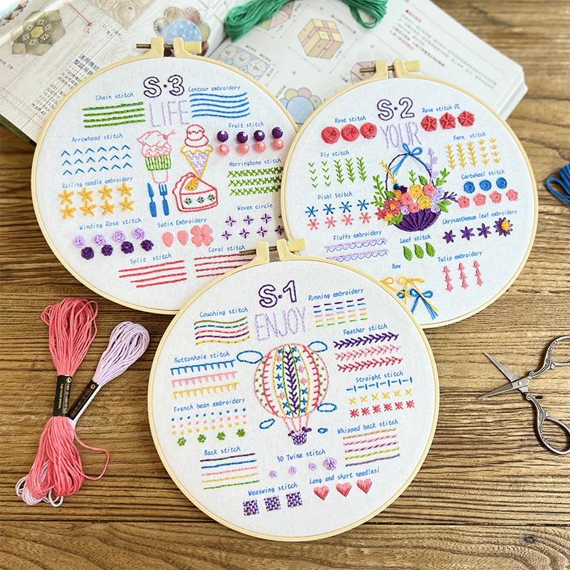 Kit de bordado inicial para adultos, aprenda pontos diferentes, kits DIY, inclui padrão de flores estampadas, ferramentas de roscas coloridas, 3 conjuntos - Image 1