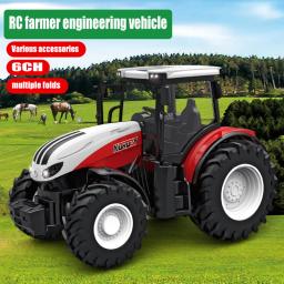 Rc trator reboque com led farol fazenda brinquedos 2.4ghz 1/24 controle remoto caminhão do carro simulador de agricultura para crianças menino presente - Image 1