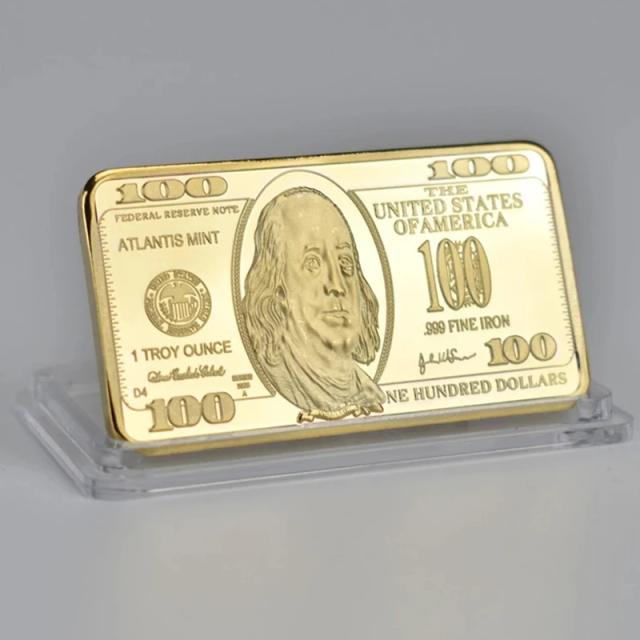 Barra de Ouro 24K American Bullion de 100 Dólares com Presente – Moeda de Metal Americana, 1 Unidade