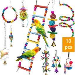 Combinação Brinquedos De Pássaro Conjunto para Pequeno Papagaio, Balanço, Mastigação, Treinamento, Rede De Suspensão, Sino, Poleiro, Escada - Image 1