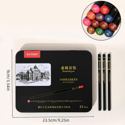 31 peças conjunto de pintura conjunto de esboço, embalagem de caixa de metal, materiais de arte profissional, incluindo lápis de grafite, lápis de carvão, mistura - Image 5