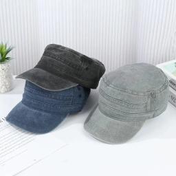 Chapéu militar vintage com língua de pato, sombrinha ajustável, algodão lavado, parte superior plana, moda coreana, novo, verão - Image 2