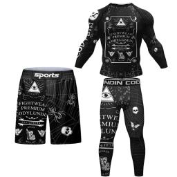 MMA camiseta e shorts conjunto para homens, boxe Rash Guard, ginásio esporte camisas, luta brasileira, crânio, jiu jitsu, MMA Rash Guard - Image 2