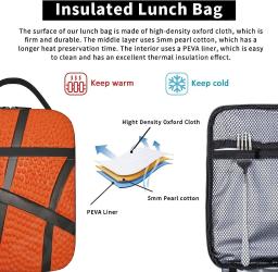 Lancheira esportiva de basquete, lancheira portátil isolada, mini refrigerador de volta às aulas, kit térmico de refeição para meninas e meninos - Image 4