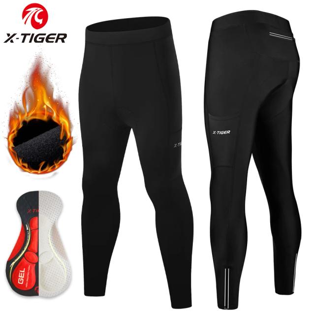 X-TIGER Calças de Ciclismo Masculinas Inverno Quente Mountain Bike Collants com Gel 5D