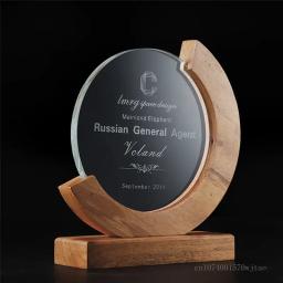 Rodada Madeira Sólida Cristal Troféu Produção Criativa Medalha Excelente Equipe Equipe Prêmio, Competição Lembrança, Decoração de Casa, 1Pc - Image 4