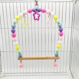 Papagaios De Madeira Natural Swing Toy, Contas Coloridas, Sinos Brinquedos, Perch Hanging Cage para Animais De Estimação, Periquito Aves Suprimentos - Image 1