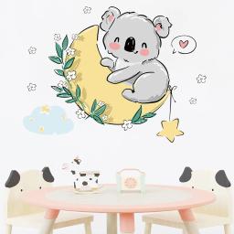Adesivos de parede com desenhos animados para decoração de quarto infantil, pvc papel de parede com coala bonito na lua, para quarto do bebê e berçário - Image 4