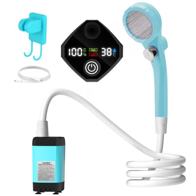 Chuveiro de Acampamento Ajustável com Tela Digital, Kit para RV e 6000mAh