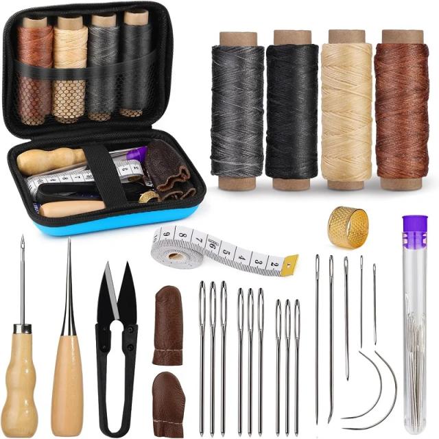 Kit Profissional BUDDUR de Ferramentas de Costura em Couro com Fio Encerado e Agulhas para DIY e Artesanato Handmade