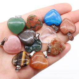 10 pçs pedra natural cristal coração pingentes requintado jóias acessórios em cores misturadas pedras de cura de cristal para jóias diy - Image 1