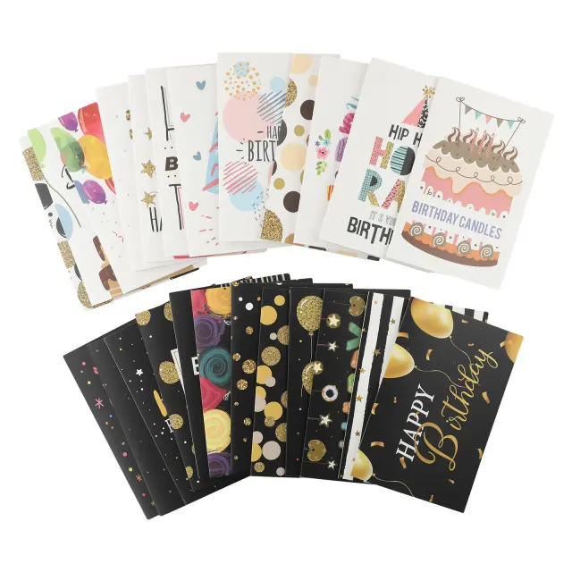 Cartões de Aniversário Premium com Envelopes - Pacote Misto de 24 Peças para Festas e Presentes