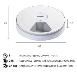 Dispensador elétrico automático do alimento seco para o animal de estimação, alimentador redondo do sincronismo, 6 refeições, 6 grades, 24 horas, fontes do gato e do cão - Image 4
