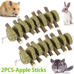 Maçã orgânica mastigando varas para animal de estimação, dentes seguros moendo brinquedo para chinchila, hamsters, roedores animais, 100% natural, coelho, 2pcs - Image 1