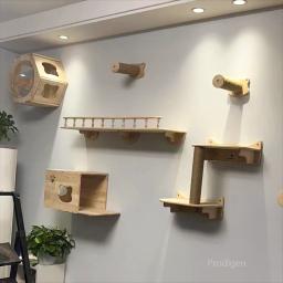 Rede de madeira montada na parede para gato, prateleira de escalada, poleiro, escada sisal, arranhador, camas, poleiros estáveis, móveis para gatinho - Image 4
