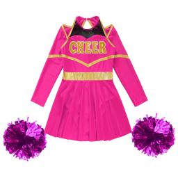 Fato de torcida para meninas Vestido de dança, Cheer Leader Team Uniform, Vestido extravagante com Pom Poms, Performance de palco para crianças - Image 5