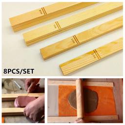 8 pçs/set lama rolo guia tira de madeira lama placa formando suprimentos cerâmica artesanato argila polímero ferramentas modelagem cerâmica - Image 1