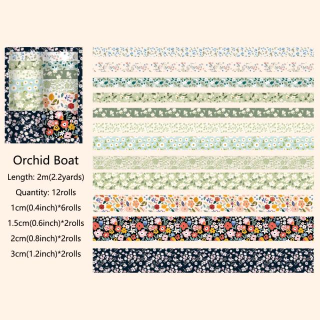 Conjunto de Fitas Adesivas Decorativas Floral Vintage, 12 Rolos Coloridos para DIY, Diários e Embalagens