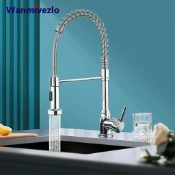 Spring Pull Down Kitchen Faucets, Stream Spray Head, Torneira de água quente e fria, Rotação de aço inoxidável, Mixer Tap Crane, Novo - Image 1