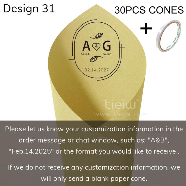 Cones Biodegradáveis Personalizados para Casamento e Dia dos Namorados com Nomes e Datas 