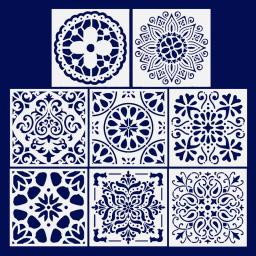 Estênceis reutilizáveis premium 8 pçs definir oco para fora mandala pintura estêncil piso parede telha de madeira estêncil spray - Image 4