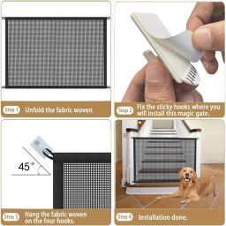 Pet Folding Malha Respirável Playpen, Dog Cerca de Segurança, Rede Isolada, Escadas Portão, Cão Barreira, 4Pcs Gancho, Novo - Image 5