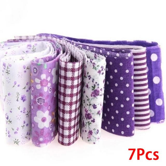 Conjunto de Tecido Floral de Algodão para Patchwork e Artesanato DIY - 10x50cm, 7 Peças