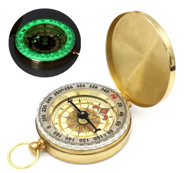 Bússola Portátil Dourada com Display Noturno para Acampamento e Caminhadas ao Ar Livre