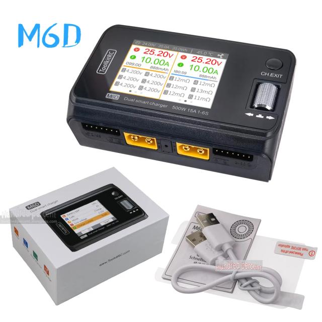 ToolkitRC M6D V3 Carregador Inteligente 500W 15A DC Duplo Canal para Baterias Lipo 1-6S