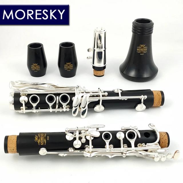 Clarinete Banhado a Prata Moresky com Madeira de Ébano Bb, 18 Chaves, Modelo M65