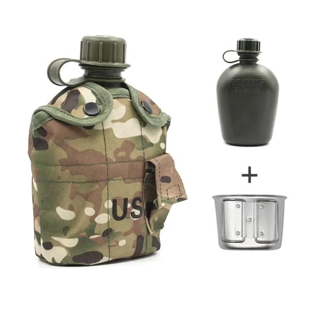 Cantina Tática Militar para Soldados - Garrafa de Água Esportiva Camuflada de 1L para Camping e Atividades ao Ar Livre