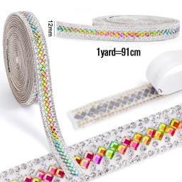 Fita de cristal auto-adesiva, guarnição strass para vestuário DIY sapatos sacos e vestidos decoração, 1 quintal, 91cm - Image 4