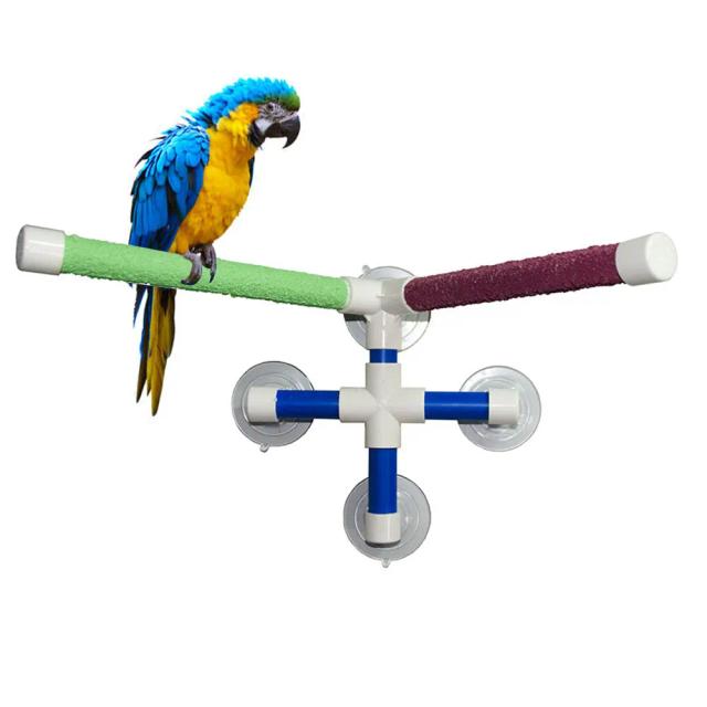 Barra de Plataforma com Ventosas para Pets: Estação de Suporte Dupla para Moagem de Pata e Poleiros Divertidos para Papagaios no Banho