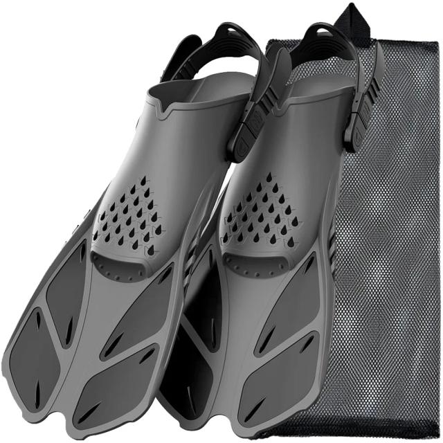 Sapatos de Mergulho em Silicone com Fins e Fivelas Ajustáveis - Nadadeiras Curtas e Abertas para Viagens, Unissex, Adultos